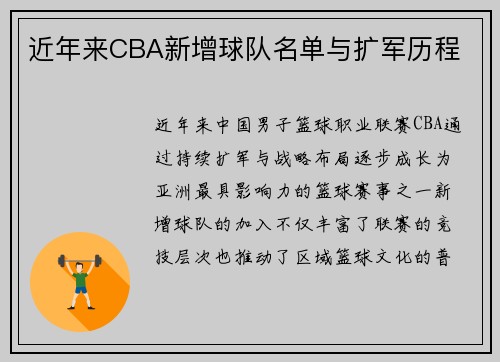 近年来CBA新增球队名单与扩军历程